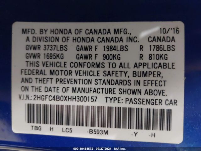2HGFC4B0XHH300157 Honda Civic Lx-p