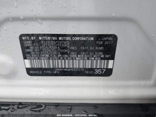 JA4AR3AU2HZ037212 Mitsubishi Outlander Sport 2.0 Es/2.0 Le