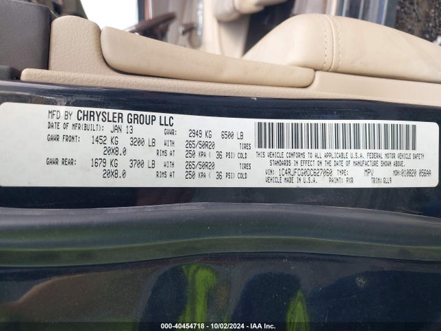 Продажа на аукционе авто 2013 Jeep Grand Cherokee Overland, vin: 1C4RJFCG0DC627060, номер лота: 40454718