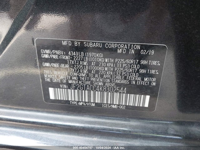 Subaru Crosstrek 2.0i Premium 2019 JF2GTACC4K8302544 Image 9