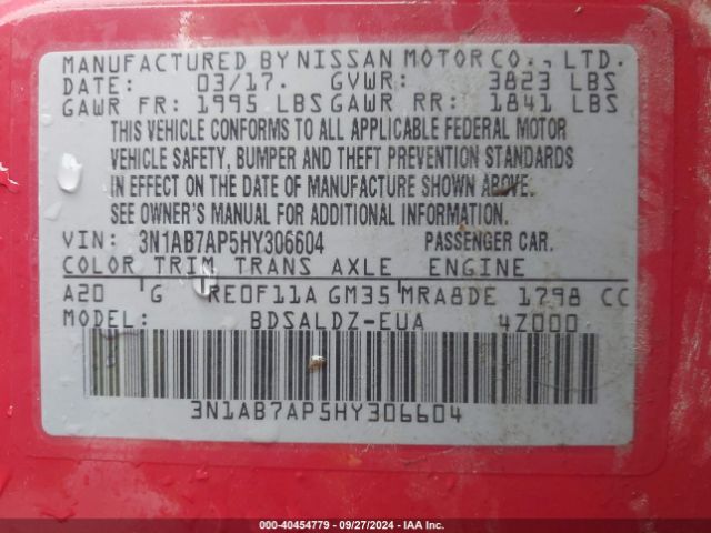 3N1AB7AP5HY306604 Nissan SENTRA SV