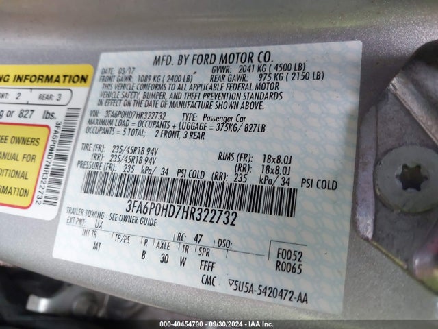 Ford FUSION SE 2017 3FA6P0HD7HR322732 Image 9