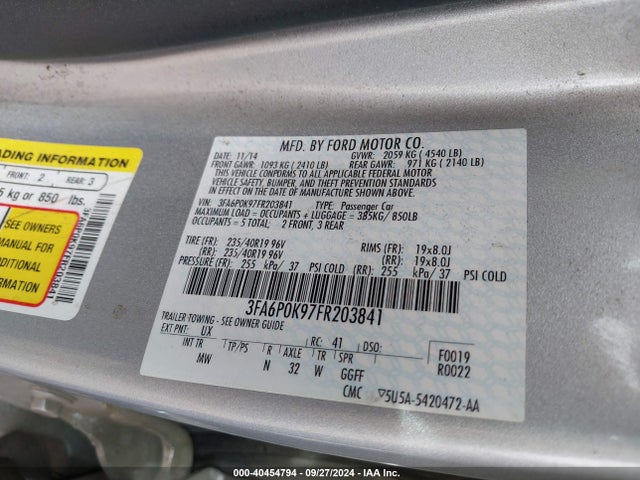 Ford Fusion Titanium 2015 3FA6P0K97FR203841 Image 9