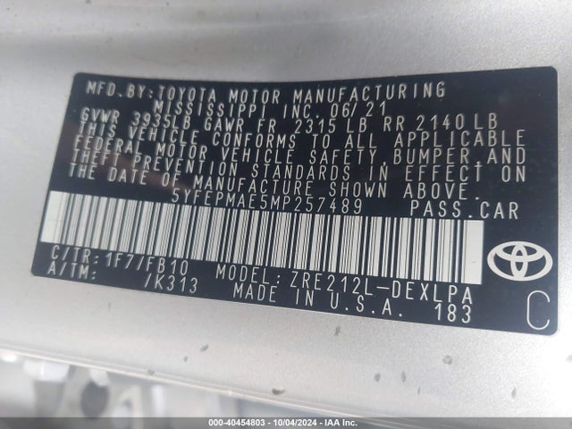 Toyota 2zr-fae 2021 5YFEPMAE5MP257489 Image 9