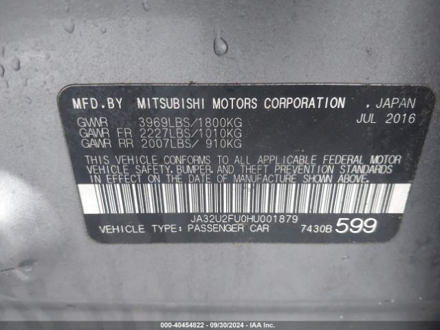 JA32U2FU0HU001879 Mitsubishi Lancer Es/le