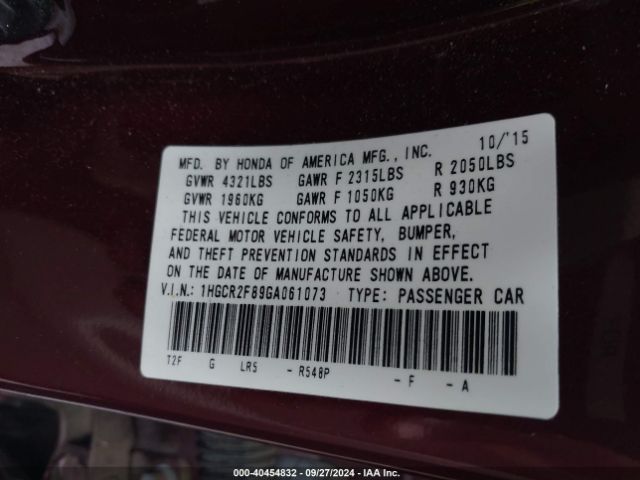 1HGCR2F89GA061073 Honda ACCORD EXL
