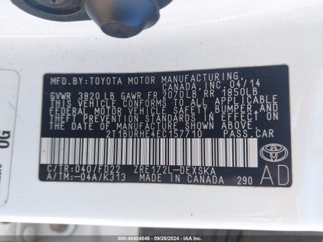 2T1BURHE4EC157710 Toyota Corolla S