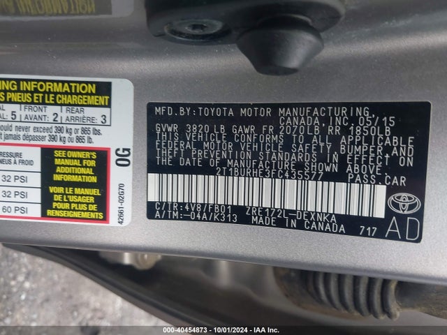 Toyota COROLLA LE 2015 2T1BURHE3FC435577 Image 9