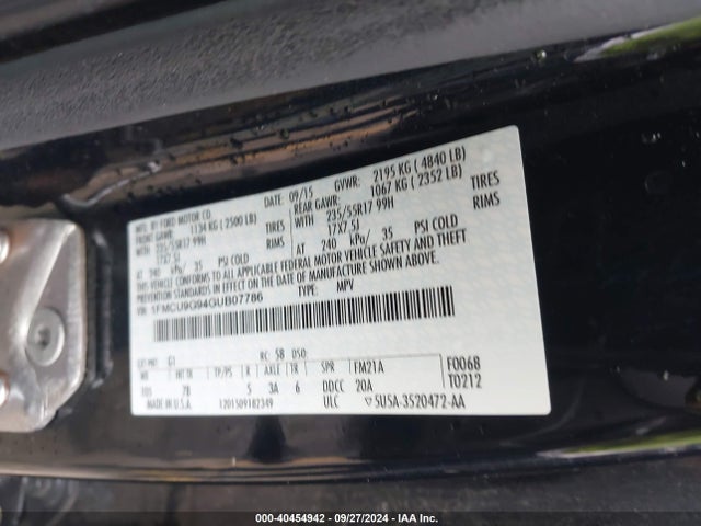 Ford ESCAPE SE 2016 1FMCU9G94GUB07786 Image 9