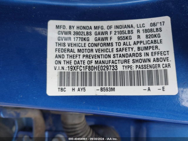Honda Civic Ex-l 2017 19XFC1F80HE029733 Image 9
