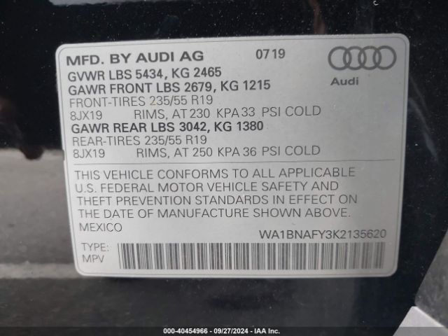 2019 AUDI Q5 WA1BNAFY3K2135620 Photo 8