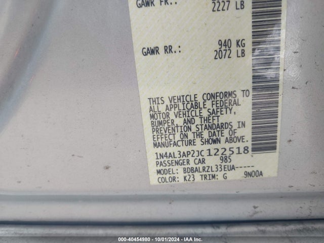 Nissan Altima 2.5 Sl 2018 1N4AL3AP2JC122518 Image 9