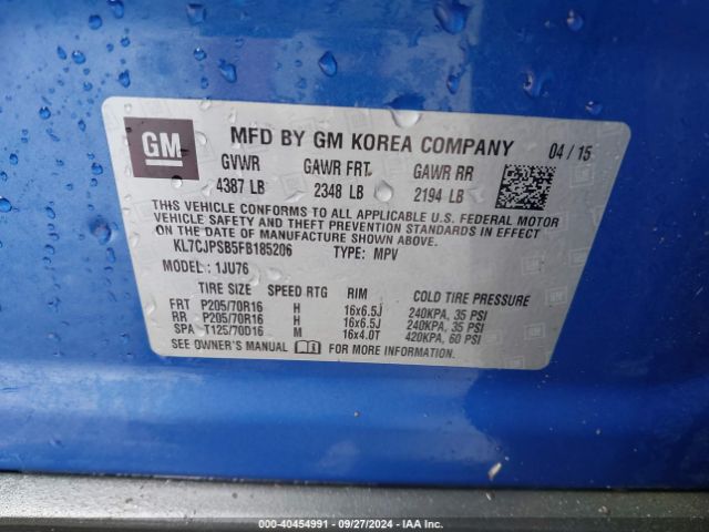 KL7CJPSB5FB185206 Chevrolet Trax 1ls