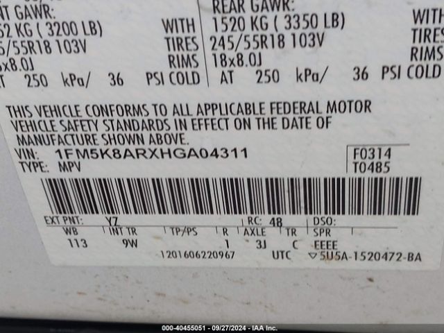 1FM5K8ARXHGA04311 Ford Utility Police Interceptor