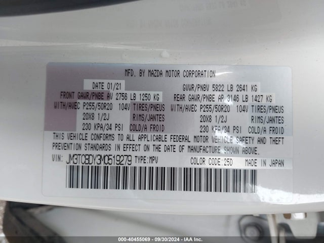 Mazda Cx-9 Grand Touring 2021 JM3TCBDY3M0519279 Image 9