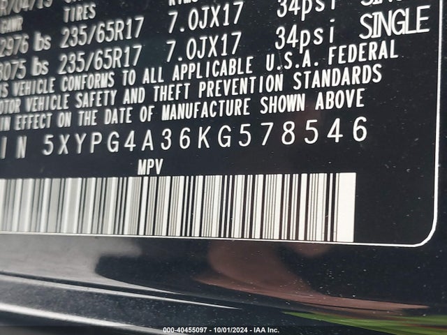 KIA Sorento 2.4l L 2019 5XYPG4A36KG578546 Image 9