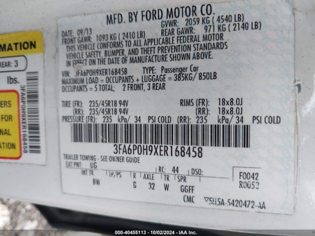 3FA6P0H9XER168458 Ford FUSION SE