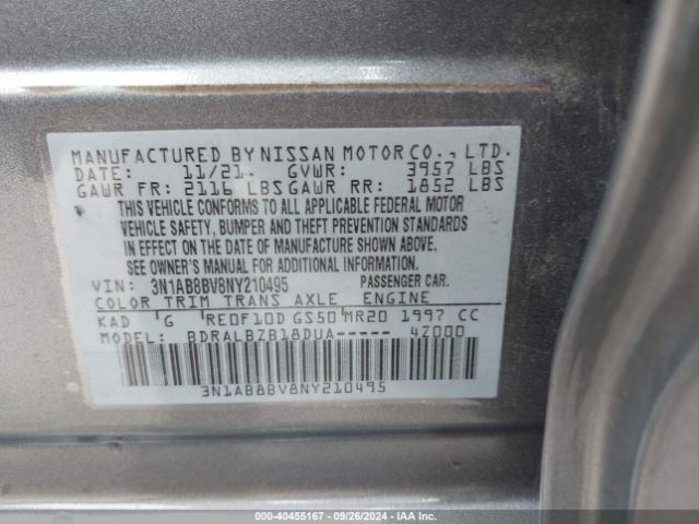 3N1AB8BV8NY210495 Nissan Sentra S Xtronic Cvt