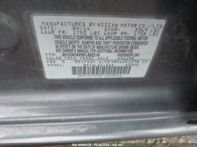 3N1CN7AP8FL802216 Nissan Versa 1.6 S