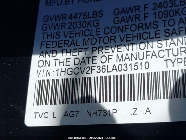 1HGCV2F36LA031510 Honda Accord Sport 2.0t