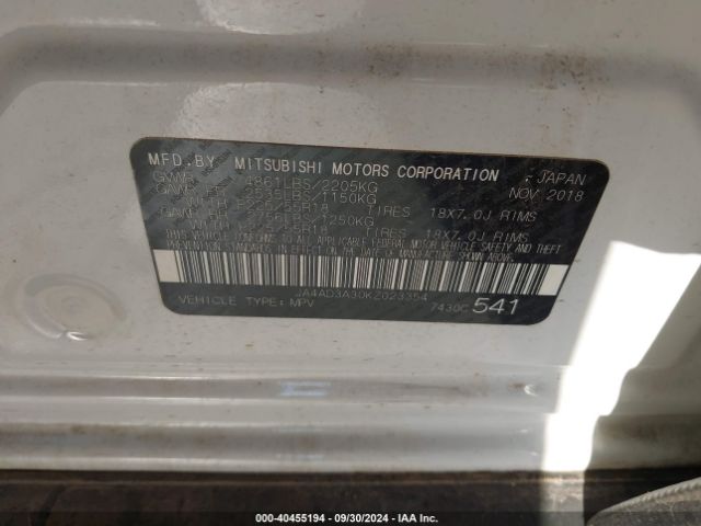 JA4AD3A30KZ023354 Mitsubishi Outlander Sel