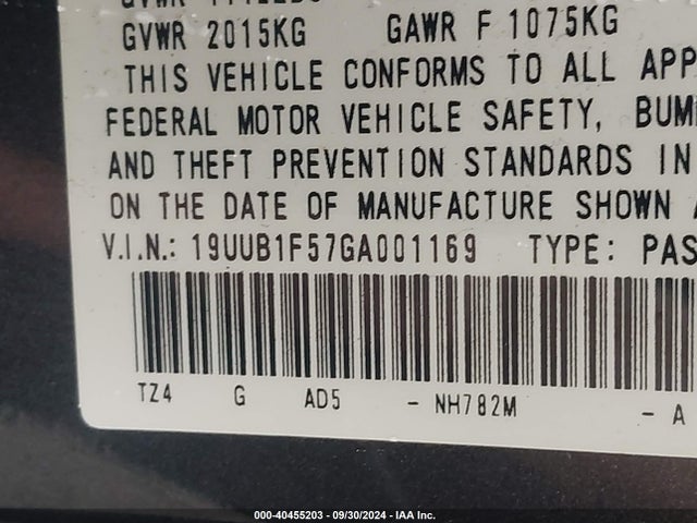19UUB1F57GA001169 Acura TLX TECH