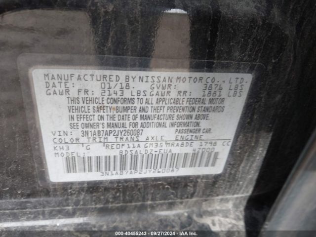 3N1AB7AP2JY260087 Nissan SENTRA SV