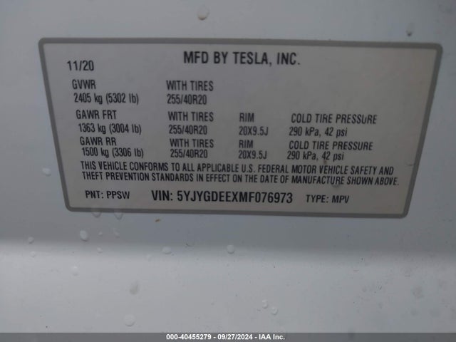 2021 TESLA MODEL Y 5YJYGDEEXMF076973 Photo 8