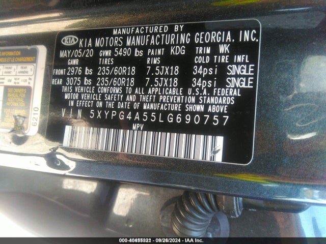 KIA Sorento 3.3l Lx 2020 5XYPG4A55LG690757 Image 9
