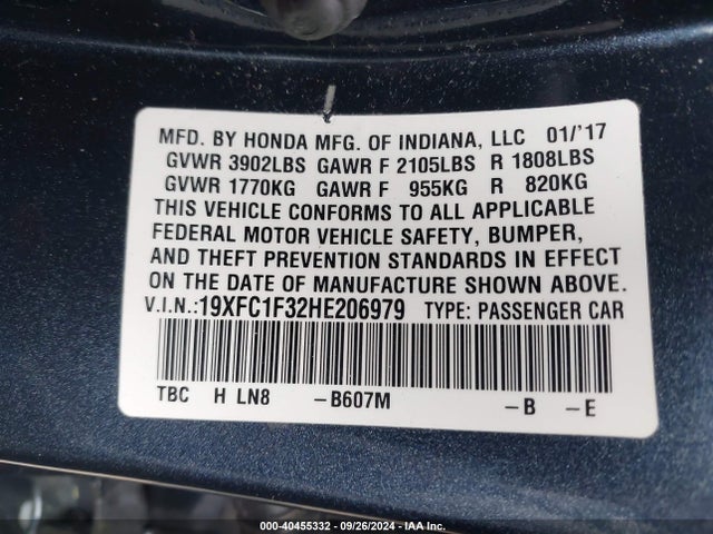 Honda Civic Ex-t 2017 19XFC1F32HE206979 Image 9