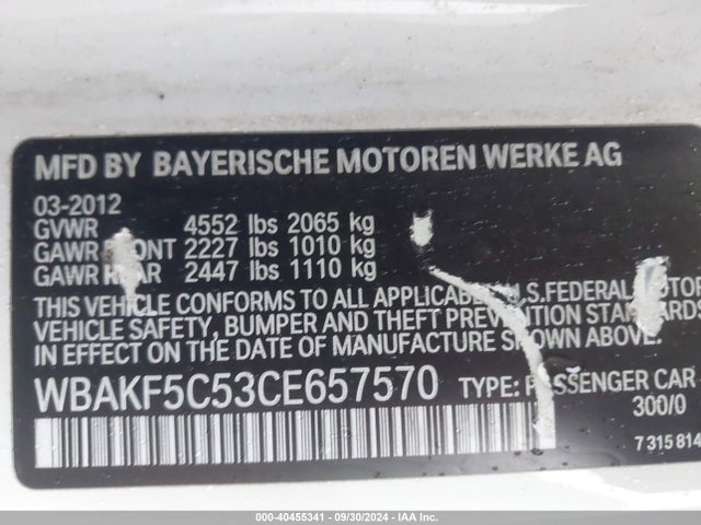Aukcja sprzedaży 2012 Bmw 328i Xdrive, vin: WBAKF5C53CE657570, numer aukcji: 40455341
