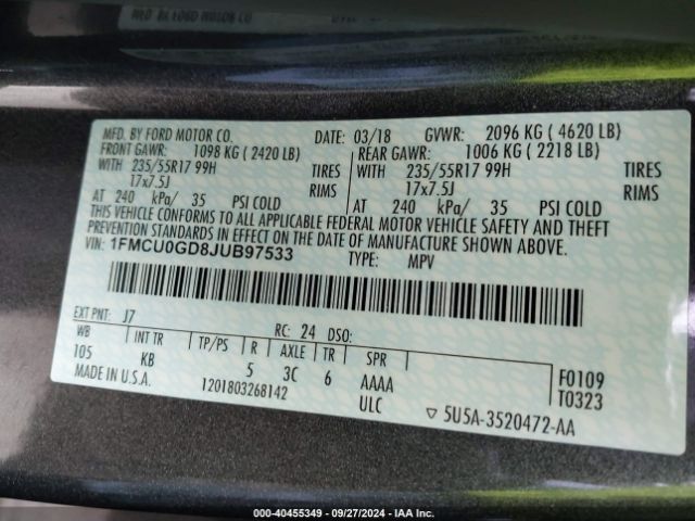 1FMCU0GD8JUB97533 Ford ESCAPE SE