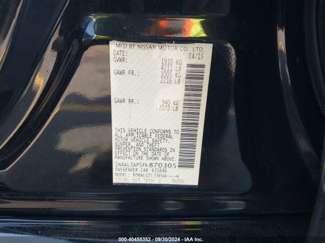 Nissan Altima 2.5 S 2015 1N4AL3AP5FN870305 Image 9