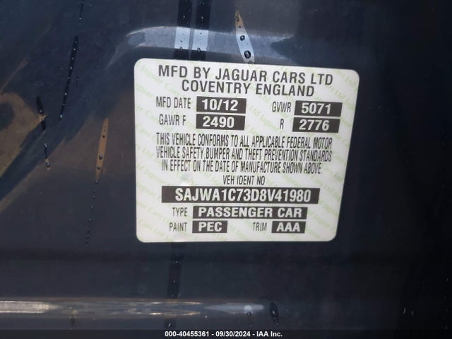 2013 JAGUAR XJ SAJWA1C73D8V41980 Photo 8