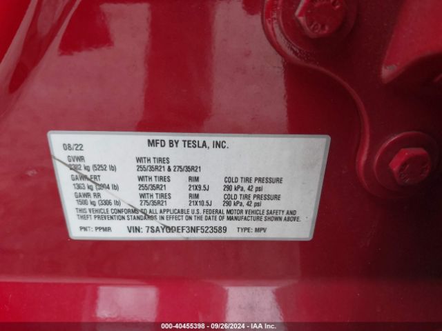 7SAYGDEF3NF523589 Tesla Model Y Performance Dual Motor All-wheel Drive