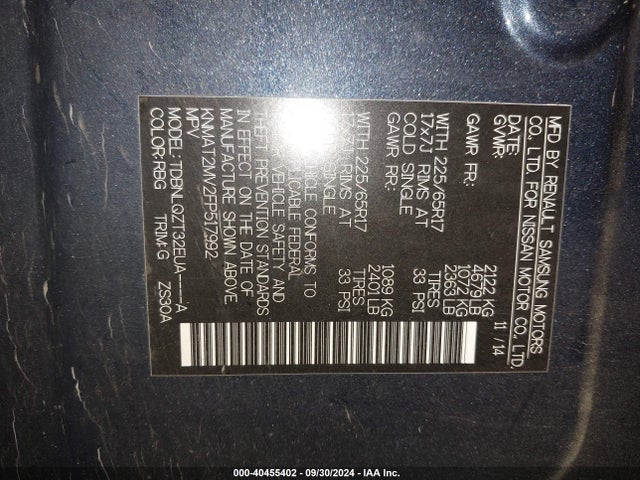 Nissan ROGUE SV 2015 KNMAT2MV2FP517992 Image 9