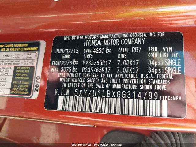 5XYZU3LBXGG314799 Hyundai Santa Fe Sport 2.4l