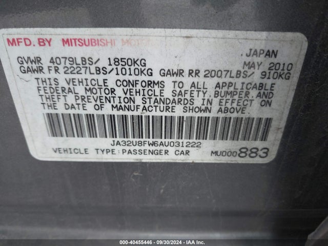 2010 MITSUBISHI LANCER JA32U8FW6AU031222 Photo 8
