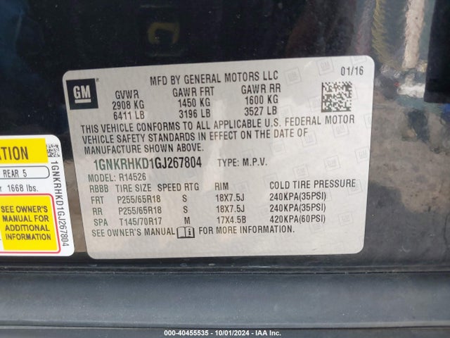 Chevrolet Traverse 2lt 2016 1GNKRHKD1GJ267804 Image 9