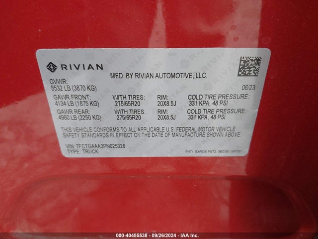 Rivian R1t Adventure Quad Motor Large Pack 2023 7FCTGAAA3PN025326 Image 9