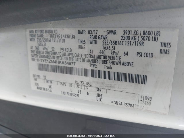 Ford Transit-150 2017 1FTYE1ZM4HKA84677 Image 9