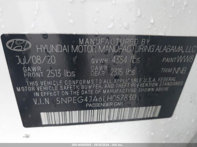 5NPEG4JA6LH057830 Hyundai SONATA SE