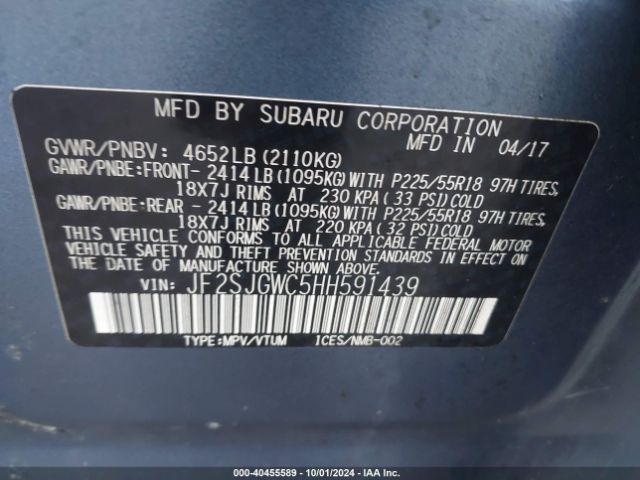 JF2SJGWC5HH591439 Subaru Forester 2.0xt Touring