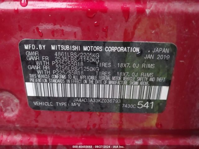 JA4AD3A33KZ036793 Mitsubishi Outlander Sel