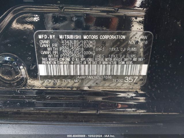 JA4AP3AW0HZ017886 Mitsubishi Outlander Sport 2.4 Se