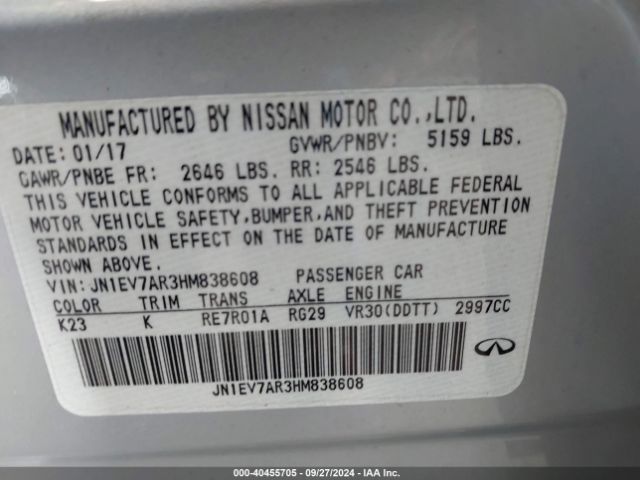 JN1EV7AR3HM838608 Infiniti Q50 3.0t Premium