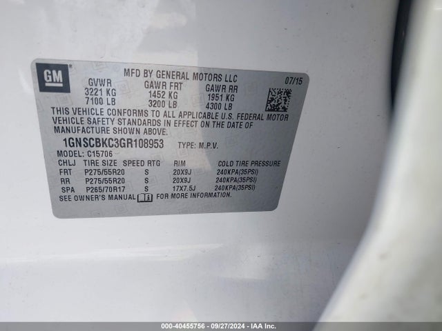 Chevrolet Tahoe Lt 2016 1GNSCBKC3GR108953 Image 9