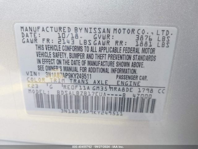 3N1AB7AP9KY249511 Nissan SENTRA S