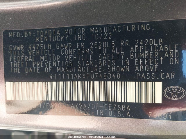 Toyota CAMRY SE 2023 4T1T11AKXPU748348 Image 9