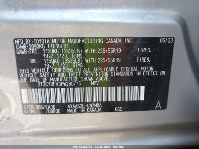2T3C1RFV3PW280715 Toyota Rav4 Xle Premium